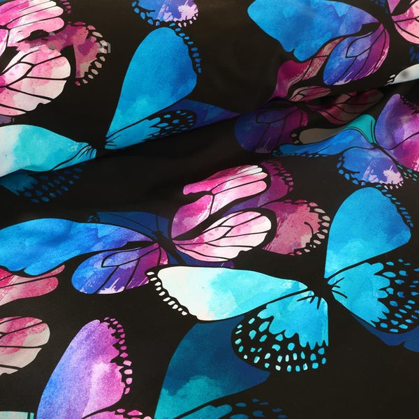 Brocade Magical Blue Pink Morpho Butterflies Printed Luxury 4-Piece ...