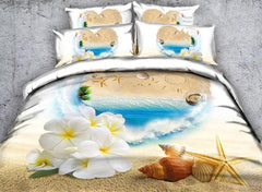 3D Starfish and White Flowers Printed Cotton Luxury 4-Piece Bedding Sets/Duvet Covers