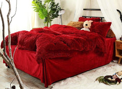 Full Size Hot Red Super Soft Plush Luxury 4-Piece Fluffy Bedding Sets/Duvet Cover