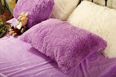 Full Size Solid Purple Super Soft Plush Luxury 4-Piece Fluffy Bedding Sets/Duvet Cover