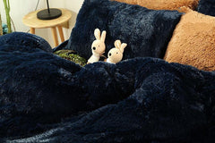 Full Size Navy Blue Super Soft Plush Luxury 4-Piece Fluffy Bedding Sets/Duvet Cover
