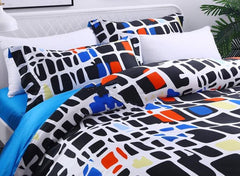 Brocade Colorful Blocks Texture Printed Luxury 4-Piece Cotton Bedding Sets/Duvet Cover