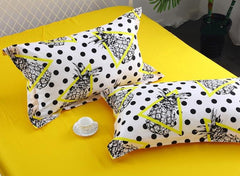 Brocade Pineapples Yellow Triangles and Black Spot Luxury 4-Piece Cotton Bedding Sets