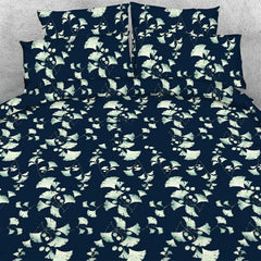 Designer Silver Ginkgo Leaves Printed Dark Blue Polyester luxury 4-Piece Bedding Sets/Duvet Cover