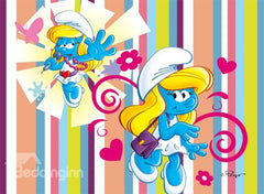 Dreamy Smurfette Singer and Colorful Stripes Luxury 4-Piece Bedding Sets/Duvet Covers