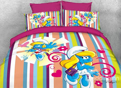 Dreamy Smurfette Singer and Colorful Stripes Luxury 4-Piece Bedding Sets/Duvet Covers