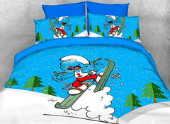 Laughing Skier Smurf Luxury 4-Piece Bedding Sets/Duvet Covers