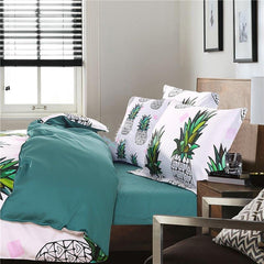 Brocade Green Pineapple White Luxury 4-Piece Cotton Bedding Sets/Duvet Cover