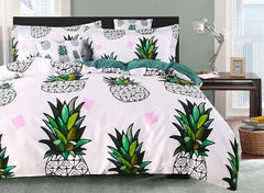 Brocade Green Pineapple White Luxury 4-Piece Cotton Bedding Sets/Duvet Cover