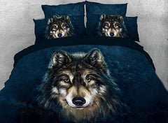 3D Wolf Face Printed Luxury 4-Piece Bedding Sets/Duvet Covers