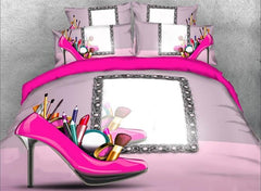3D Feminine High Heels Makeup Tools Luxury 4-Piece Bedding Sets/Duvet Covers
