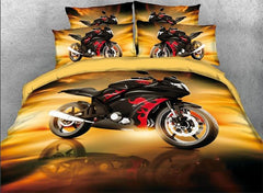 3D Cool Red Sports Motorcycle Printed Luxury 4-Piece Bedding Sets/Duvet Covers