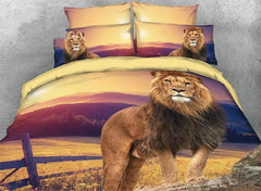 3D Lion Looking out Safari Style Luxury 4-Piece Bedding Sets/Duvet Covers