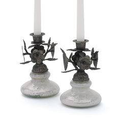Pair of Glass Pearl Floral Candlesticks