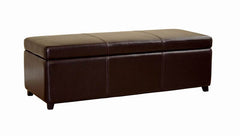 Baxton Studio Dark Brown Full Leather Storage Bench Ottoman with Stitching