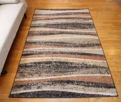 New Traditional Beige Waves and Stripes Abstract Area Rugs