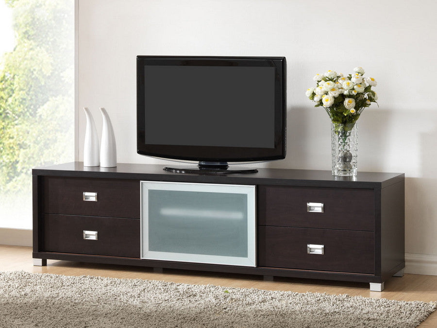 TV stand with frosted glass doors for a sleek appearance
