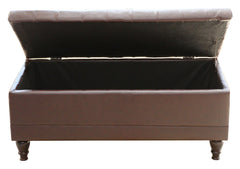 Storage Ottoman with Tufted Accents in Dark Brown Leather Like