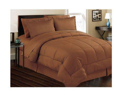 Chocolate Embossed 8 Piece Bed in a Bag Comforter Sheet Set Bedskirt Shams