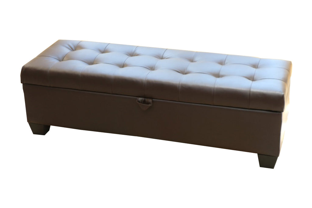 Mission Brown Tufted Leather Storage Ottoman Bench
