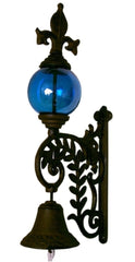 Cast Iron Bell W BLUE Glass Gazing Ball