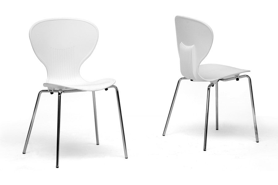 Baxton Studio Boujan White Plastic Modern Dining Chair in Set of 2
