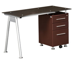 Techni Mobili Glass-top Desk with Built-in File Cabinet