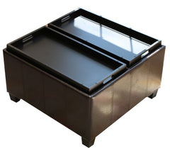 Top Tray Storage Ottoman in Leather