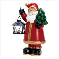 Homespun Santa Holding Mini Lantern