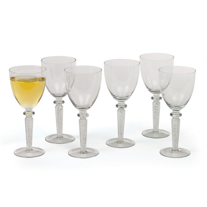 Set of Six Coil White Wine Glasses