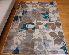 New Traditional Brown Blue Flowers Floral Abstract Area Rugs
