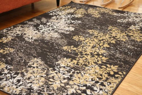 New Traditional Black Circle Floral Abstract Area Rug