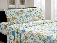 Luxurious Brushed Microfiber Blue Floral Pattern