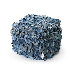 Recycled Jeans Shaggy Pouf