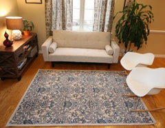 New Traditional Ivory Blue Circle Floral Abstract Area Rugs