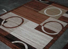 New Contemporary Brown and Beige Modern Squares Circles Area Rug