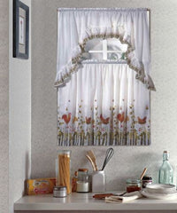 Kitchen Curtain Set, Complete Tier & Swag Set, Rooster Pattern