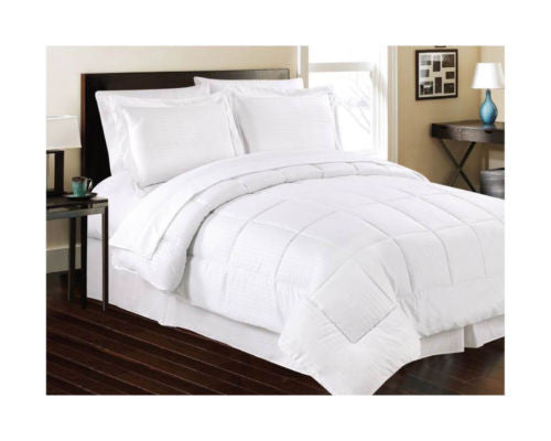 White Embossed 8 Piece Bed in a Bag, Comforter Sheet Set Bed Skirt Shams